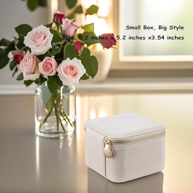 Vlando Travel Jewelry Box Organizer - 6 Small Velvet Zipped Pouches Pockets for Jewelries Necklaces Rings Earrings Sorting Storage, Offwhite