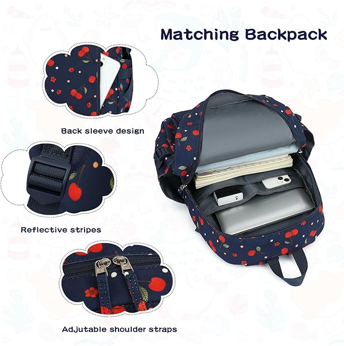 Somago 4 Piece Kid's Luggage with Backpack Set for Boys Girls Spinner 18" Hardside PC Rolling Carry on Suitcase with TSA Lock (Cherry Navy)