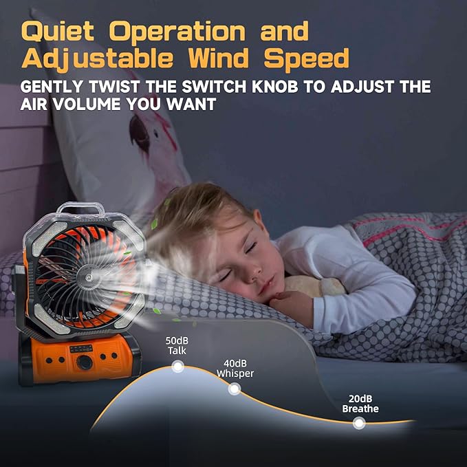 20000mAh Oscillating Camping Fan - Battery Operated Misting Fan with Timer, USB-C, Dual Motor & LED Light for Tent, Beach, Jobsite, Emergency