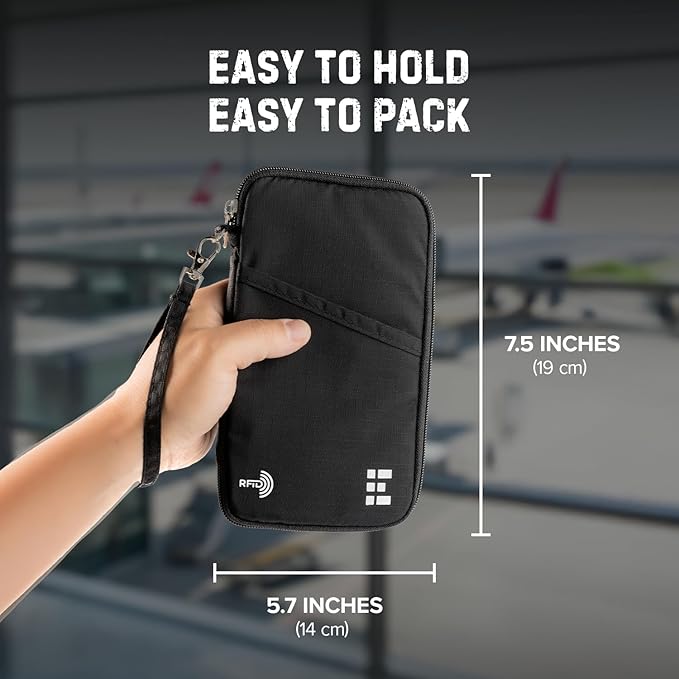 Passport Holder Family up to 6 Passports, Large Passport Wallet and Premium Travel Document Holder Organizer with RFID Anti-Theft Blocking - Black