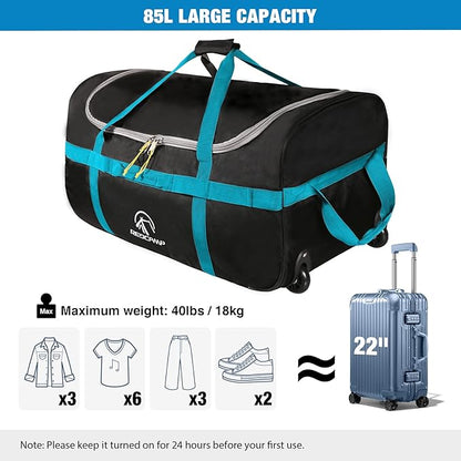 REDCAMP 85L/120L/140L Foldable Duffle Bag with Wheels, Large Travel Duffel Bag