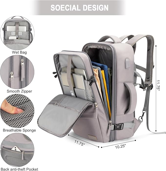 Carry On Backpack, 42L Flight Approved Travel Backpack for Men Women,Airline Approved Gym Backpack Waterproof Business Laptop Daypack Laptop Backpack,Casual Daypack for Business Weekend Hiking