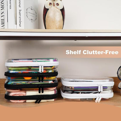 3PCS Clear Hard Shell Zipper Case,Toy Organizers and Storage Box,Clear Toiletry Cosmetic Case,Travel Makeup Bags, Diaper Bag Organizer,Pencil Case,Stackable Portable Transparent Zipper Pouches Black-M