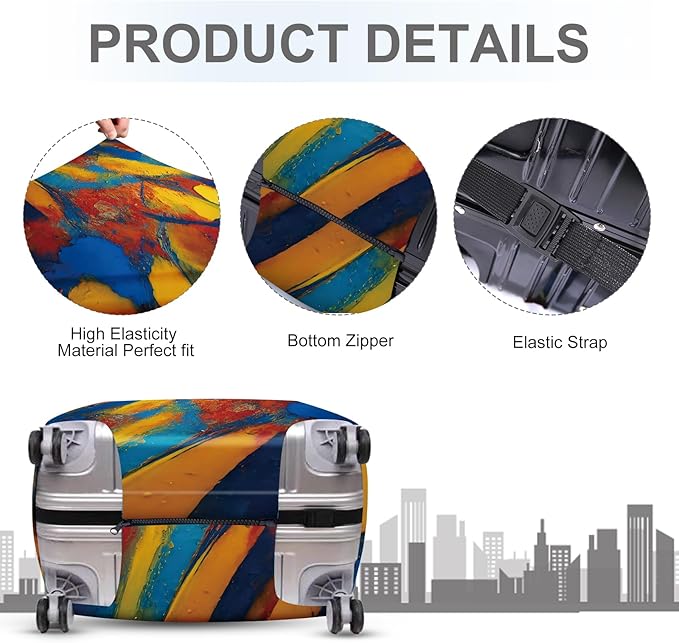 ANNA QUEEN Abstract Art Luggage Cover, Bright Bold Colors and Textures, Stretchable, Washable Travel Protector for 20-34 Inch Suitcases