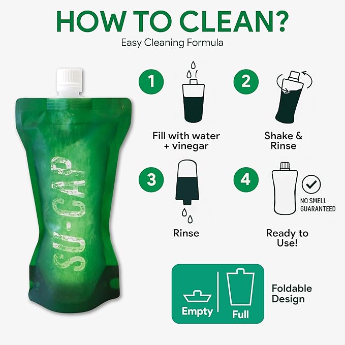 Collapsible Water Bottle – BPA Free, Foldable Sports Bottle for Hiking, Travel, Gym, Leakproof Lightweight Reusable Bottle with Carabiner – Eco-Friendly (15oz- 450 ml) (green)