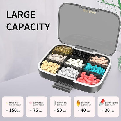 Restree Large Pill Organizer, Moisture Proof & Waterproof Travel Pill Case, Portable Medication Box with Adjustable Dividers for Vitamins Supplements Fish Oil and Daily Pills 9 Compartments (Black)