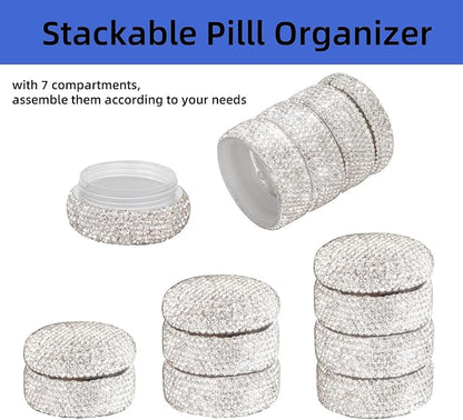 Pill Organizer Travel Medicine Supplement Organizer Weekly Pill Box 7 Day Daily Vitamin Cases Portable Stackable Pill Caddy for Women(Silver)