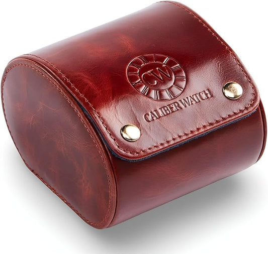 Genuine Napa Leather Watch Roll Travel Case - Travel Watch Rolls and Leather Watch Display Cases with Velvet Interior - Watch Storage Organizer Men's By CALIBERWATCH (Brown - Single)