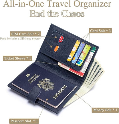 RFID Slim Leather Passport Holder for Travel Women & Men – Travel Wallet with Passport Slot & Card Slots, Zippered Coins Pocket and Cash Holder Christmas Gift Box (Sapphire Blue)