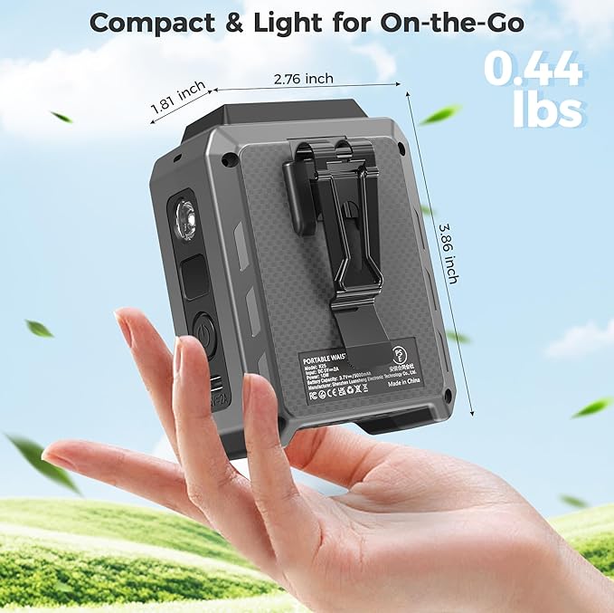 COMLIFE Portable Mini Waist Fan - Rechargeable Clip on Belt Wearable Body Fan, Max 20H Cooling, 5 Speeds 16000RPM Turbo Hands-Free Under-Shirt Neck Fan for Outdoor Jobsite Camping Traveling