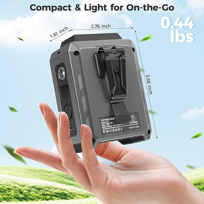 COMLIFE Portable Mini Waist Fan - Rechargeable Clip on Belt Wearable Body Fan, Max 20H Cooling, 5 Speeds 16000RPM Turbo Hands-Free Under-Shirt Neck Fan for Outdoor Jobsite Camping Traveling