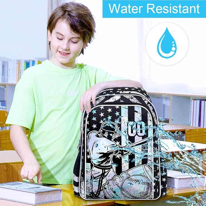 WZLVO 3PCS Boys Baseball Backpack Set, 17" Cool UV Printing Kids Bookbag/School Bag with Lunch Box & Pencil Bag for Elementary to Middle - Star-Spangled Baseball