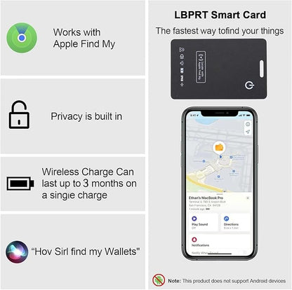 [Apple MFi Certified] LBPRT Air-Tag Card Rechargeable Wallet Tracker Thin 1.6mm 2 Pack, Smart Locator Work with Apple Find My (iOS Only, Android not Supported), Item Finder for Luggage Suitcase Bags.