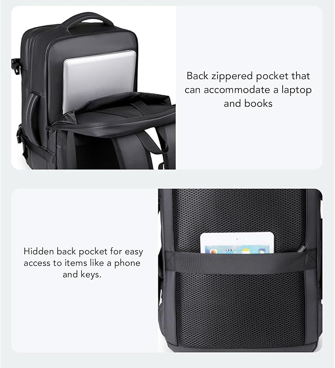 Vacuum Seal Travel Backpack 36-55L, Expandable Air Compression Vacuum System, Carry On with Lock Fits 17.3" Laptop, Water Resistant, Dry and Wet Separation