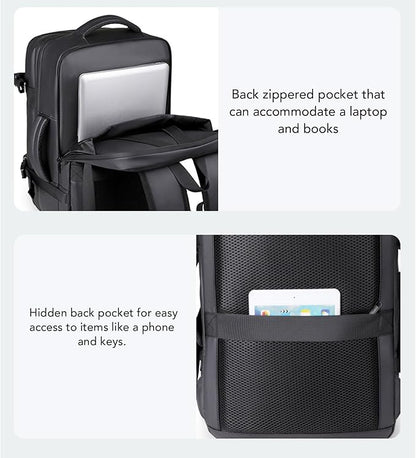 Vacuum Seal Travel Backpack 36-55L, Expandable Air Compression Vacuum System, Carry On with Lock Fits 17.3" Laptop, Water Resistant, Dry and Wet Separation