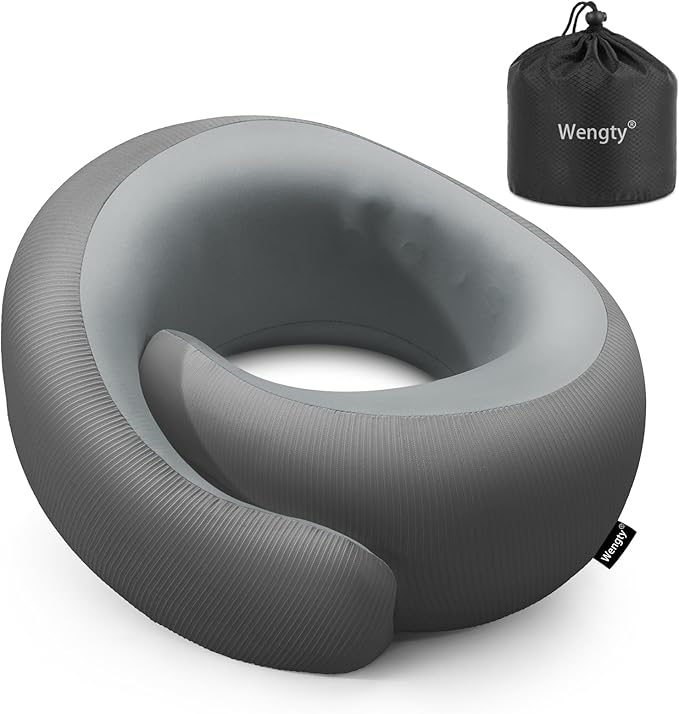 Neck Pillow for Traveling,Travel Neck Pillow for Airplanes,Cooling Fabric&100% Pure Memory Foam,Neck Pain Relief,Ergonomic Support for Long Flight (Gray, Compact Size-(Petite Fit)