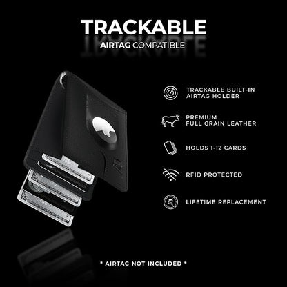 Kings Loot Trackable Airtag Wallet for Men | RFID Blocking Leather Design with Airtag Holder, Money Clip & Pull Tab | Minimalist Air Tag Wallets