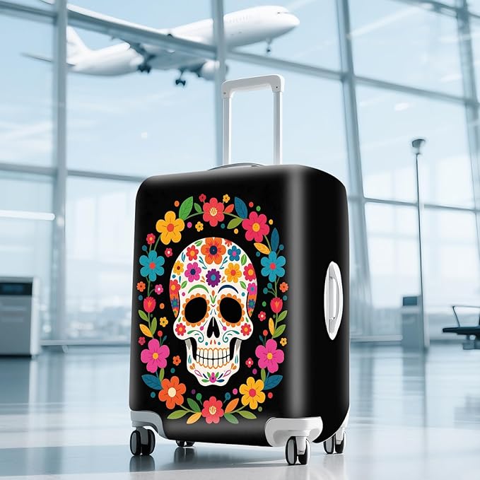 ANNA QUEEN Skull Halloween Travel Luggage Cover Suitcase Protector Suitcase Cover Anti-Scratch,Stretchable Luggage Travel Bag Cover Washable L(fits 26-28Inch suitcase)