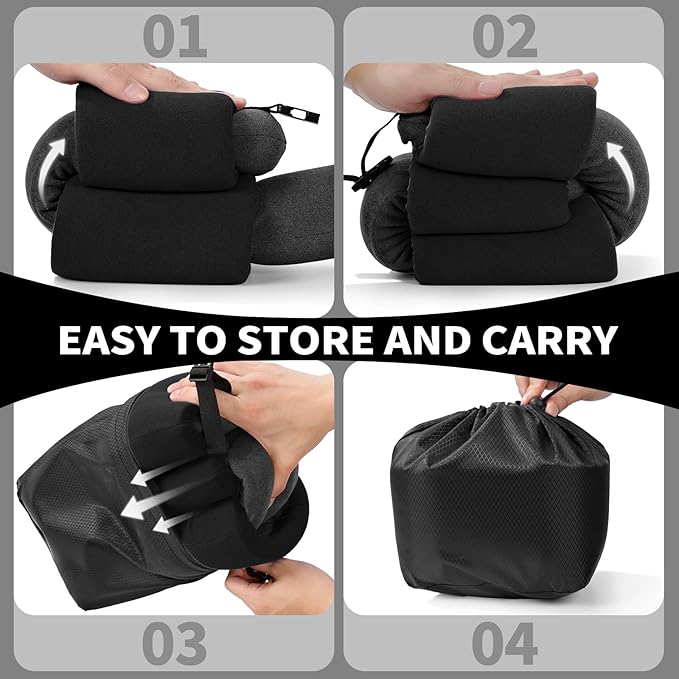 3-Ring Memory Foam Travel Neck Pillow It has obtained a Patent. The Three Rings can be movably Adjusted to Provide Flexible Support for The Neck, Head, and Other Areas.Black