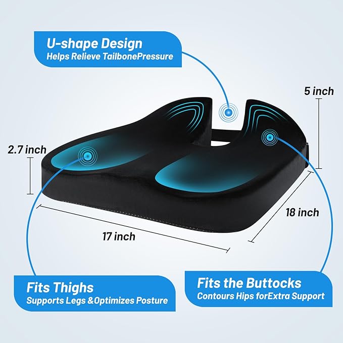 Large Memory Seat Cushion,Car Seat Cushion are Used to Relieve Sciatica, Suitable for Offices, Cars, Wheelchairs, Multi-Purpose (Black Flannel)