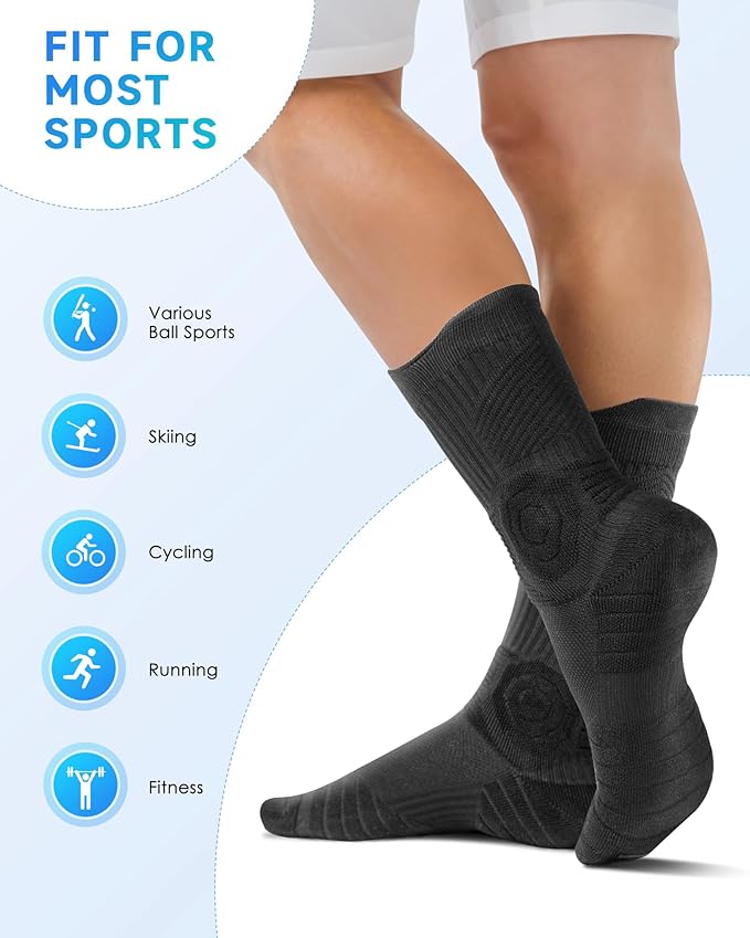 findway Compression Running Socks 3 Pairs, Anti-Blister Crew Socks All Day Dry Athletic Socks for Men and Women
