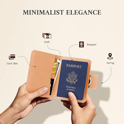 ALLIVE Genuine Leather Passport Holder, Rfid Passport Holder for Travel with AirTag Hidden, Passport Cover Wallet Travel Must Haves Airport Essentials, Passport Cover Travel Gifts (Beige)