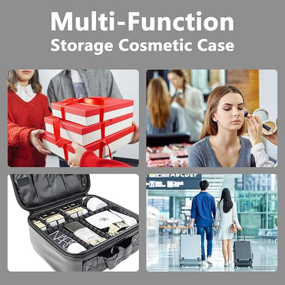 Travel Makeup Case 4 Layers Portable Makeup Train Case Cosmetic Bag Organizer Storage for Women with Adjustable Dividers and Shoulder Strap for Toiletry Travel Accessories(black)