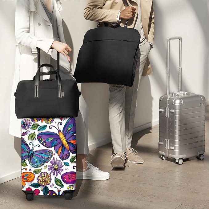 FOREVER QUEEN Colorful Butterfly Luggage Cover Suitcase Protector Suitcase Cover Anti-Scratch,Stretchable Bag Cover Washable Durable Polyester