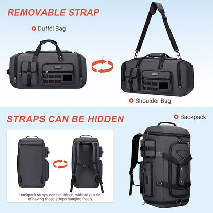 WITZMAN Travel Duffel Bags for Men Large Carry On Weekender Overnight Bag 3 in 1 Backpack with Shoe Compartment （B693 Silvery Grey)