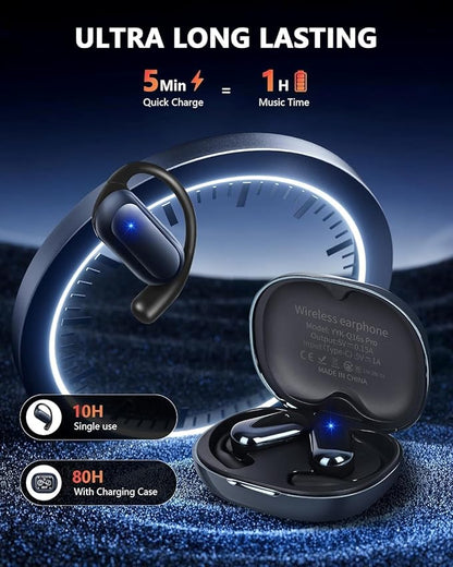 Open Ear Bone Conduction Headphones,Bluetooth Headphones 5.4 with Smart Digital Display,60H Playtime,IPX7 Waterproof,Touch Control Operate Fit Cycling Running