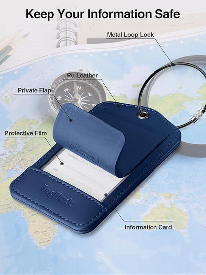 TopMade Smart Luggage Tag with Find My, Premium Leather Luggage Tags for Suitcase, Travel Bags, Backpacks, Anti-Lost Suitcase Tag Tracker for Travel with Privacy Name Card, Rechargeable