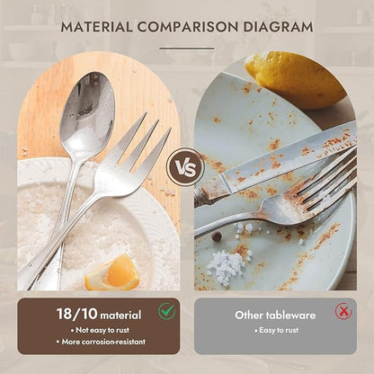 KINGSTONE 45 Piece Silverware Set for 8 with Serving Utensils, 18/10 Stainless Steel Flatware Set, Modern Design Cutlery Set for Home/Hotel/Wedding,Mirror Polished and Dishwasher Safe