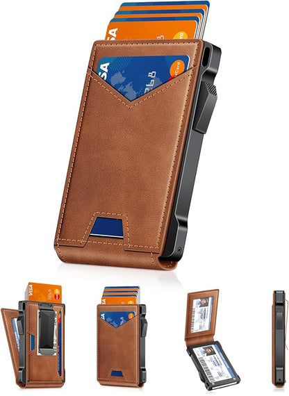 Wallet for Men RFID Wallet with 2 ID Windows & Money Clip, Slim Pop Up Card Holder for 10-12 Cards, Bifold Minimalist Smart Wallet for Front Pocket, Compact Metal Credit Card Holder, Gifts for Men