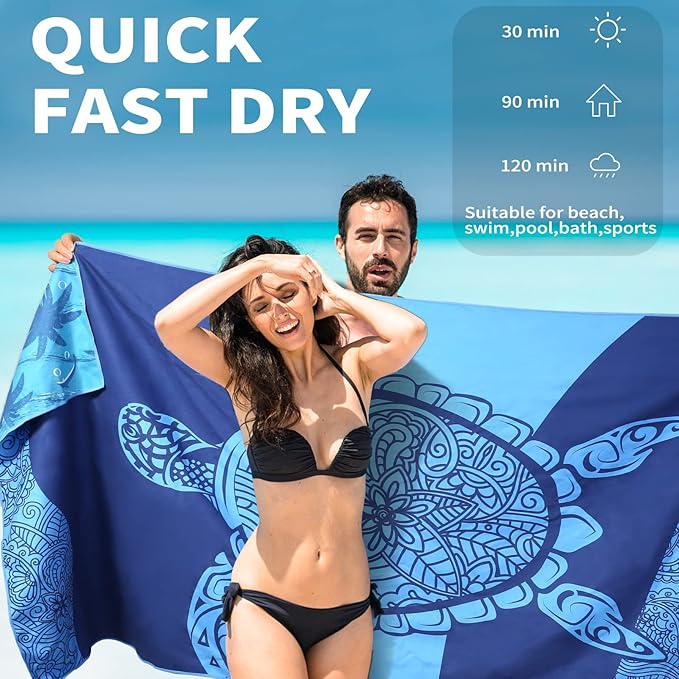 6 Pack Lightweight Thin Beach Towel Oversized 71"x32" Big Extra Large Microfiber Sand Free Towels for Adult Quick Dry Travel Camping Beach Accessories Vacation Essential Gift Turtles Shell Stripe Leaf