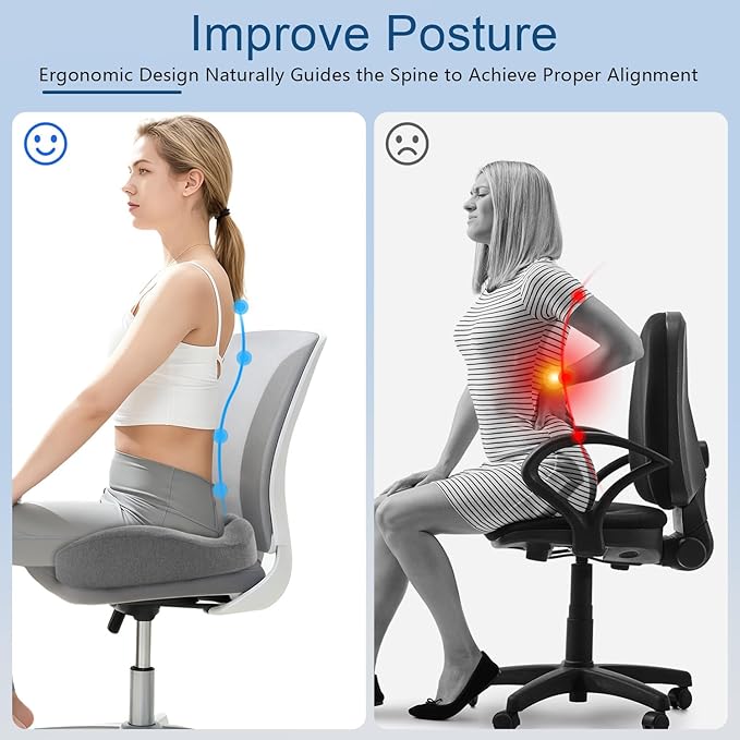 Seat Cushion for Office Chair for Wide Hip & Thigh with Firm Support, Thickened Memory Foam Sciatica Pain Relief Pillow for Proper Posture, Ergonomic Tailbone Pain Relief Cushion for Car Seat, Home