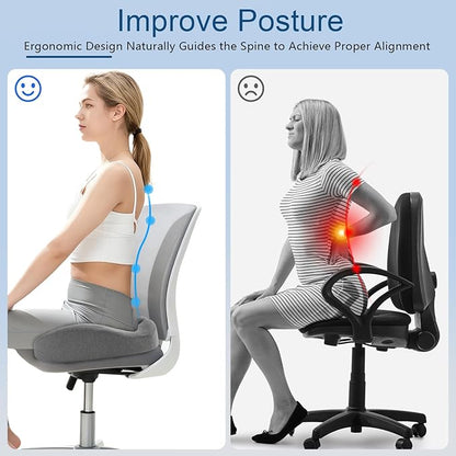 Seat Cushion for Office Chair for Wide Hip & Thigh with Firm Support, Thickened Memory Foam Sciatica Pain Relief Pillow for Proper Posture, Ergonomic Tailbone Pain Relief Cushion for Car Seat, Home