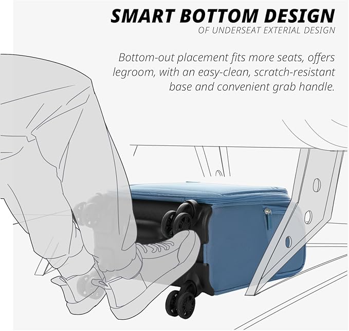 Verage Under Seat Luggage with Wheels, Softside Small Suitcase Spinner Carry On Luggage Bags for Airlines Airplanes Short Trip Men Women (Coast Blue, 14.5-Inch Plus Underseat)