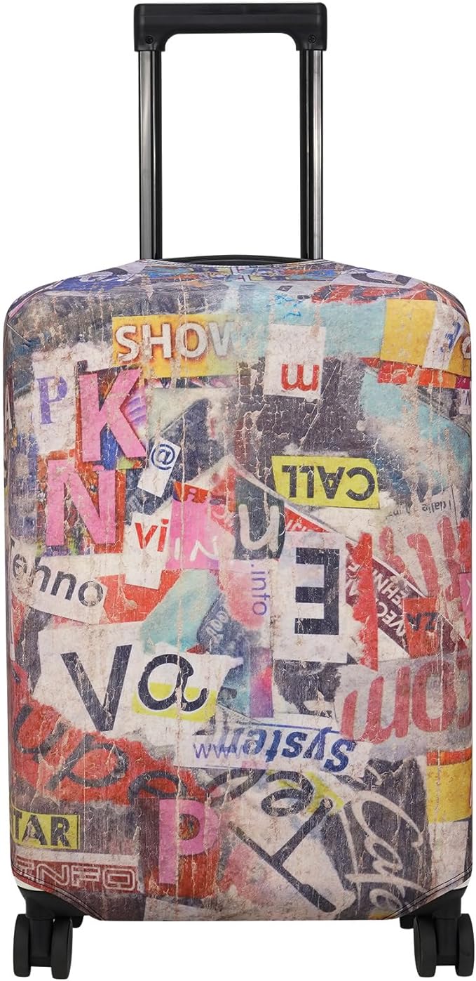 Explore Land Travel Luggage Cover Suitcase Protector Fits 23-26 Inch Case (Retro Pictorial, M)