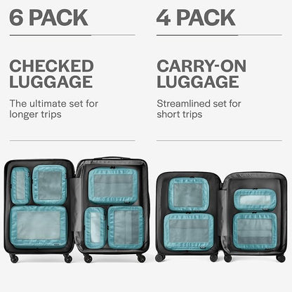 Aerotrunk Compression Packing Cubes for Travel - Luggage Organizer Bags - Double Zipper Packing Cubes for Suitcases (4-Pack, Teal)