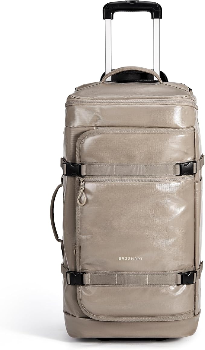 BAGSMART 70L Rolling Duffle Bag with Wheels, Large Travel Duffel Luggage Bag for Men, Water Repellent Heavy Duty for Travel Camp, Camel