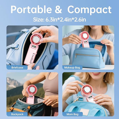 Handheld Portable Fan with Ice Cooler: 100-Speed 5500mAh Rechargeable Handheld Fan, 12H Time Hand Cooling Personal Fans with 20000 RPM Air Turbo Tech for Travel Outdoor (Pink)