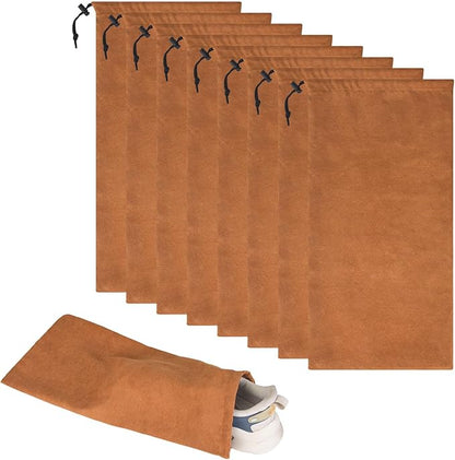 LAKE OF FIRE 8 Pcs Single Shoe Bags for Travel - 18"X9" Packing Shoe Travel Bags for Suitcase, Shoes (Brown)