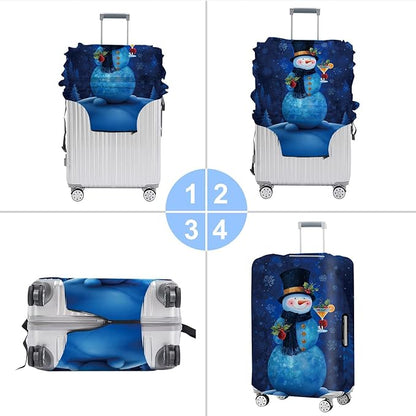 Blue Snowman Luggage Cover, Washable Christmas Suitcase Cover, Travel Suitcase Protector Anti-scratch Bag Cover Holiday Travel Christmas Gift,L