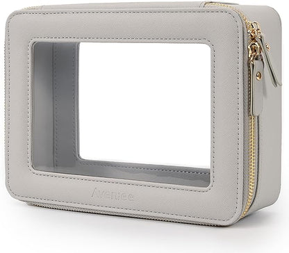 Aveniee Clear Makeup Bag Organizer,Large Travel Toiletry Bag for Women, Waterproof Cosmetic Pouch with Zippers,Car Organizers and Storage Case for Accessories,Grey