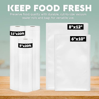 Avid Armor Vacuum Sealer Bags & Rolls – Heavy Duty, BPA-Free, Pre-Cut & Custom-Sized for Food Storage, Meal Prep & Sous Vide – 20 Pint, 30 Quart, 2 Rolls (11"x20ft), 1 Roll (8"x20ft)