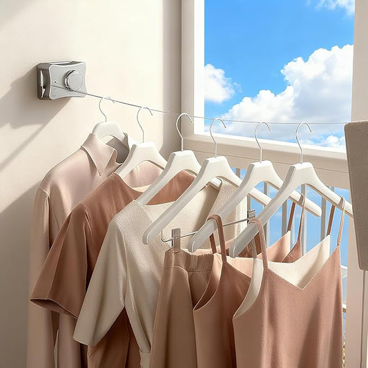 Retractable Clothesline for Outdoor & Indoor Use, 16.73 Ft Heavy Duty Retracting Clothes Line with Single Stainless Steel Rope - Laundry Drying Rack for Bathroom, Outside Areas (Grey)