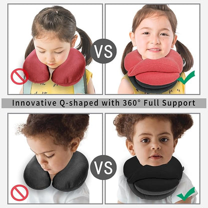 BUYUE Kids Travel Pillows for Airplane, 360° Head Support Sleeping Essentials for Boys Long Flight, Skin-Friendly Soft Neck Pillow for Traveling in Car Seat, (Small, Pink Grey, 40-90 lbs)