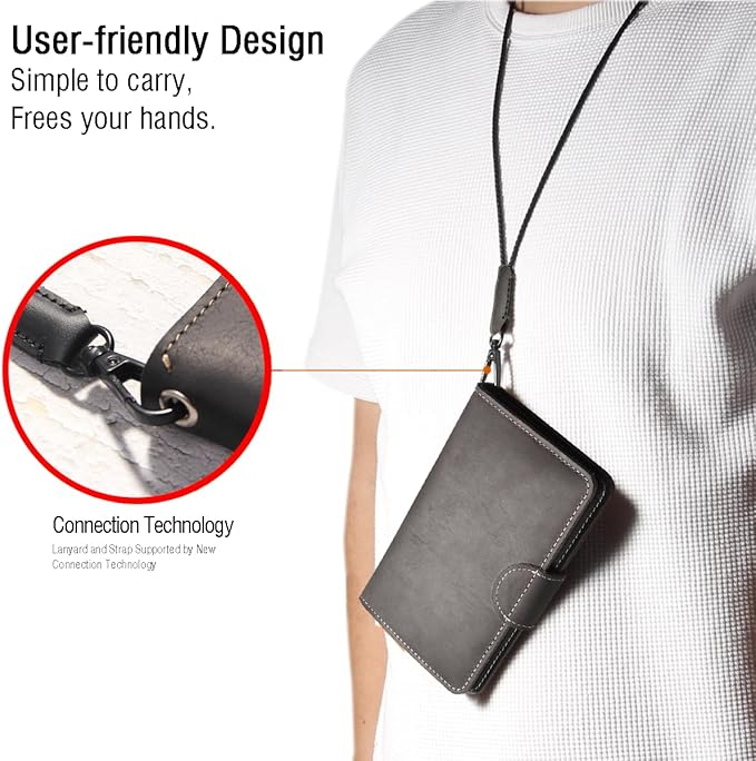 Genuine Leather Passport Holder for Travel - Rfid Passport Wallet with Hidden AirTag Slot, for 2 Passport Capacity, 2 Card Slots,for Men & Women & Family - Button Bifold Hidden Airtag Slot Style,Black