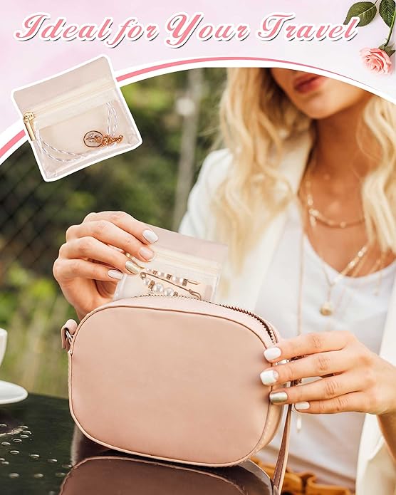 Uiifan 36 Pcs Travel Jewelry Bag Bulk Zipper Jewelry Pouch Flannel Portable Pocket Organizer for Necklace Earring Women Gift