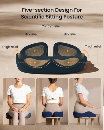 ProtoArc Seat Cushion, Office Chair Cushion for Sciatica, Coccyx Cushion, Ergonomic Memory Foam Seat Cushion for Car, Home, Pressure Relief Pad for Hip, Tailbone, All Day Comfort - Nayy